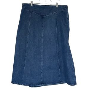 The Paragon Blue Denim Maxi Skirt Womens 1x A Line Side Zip Back Elastic Waist